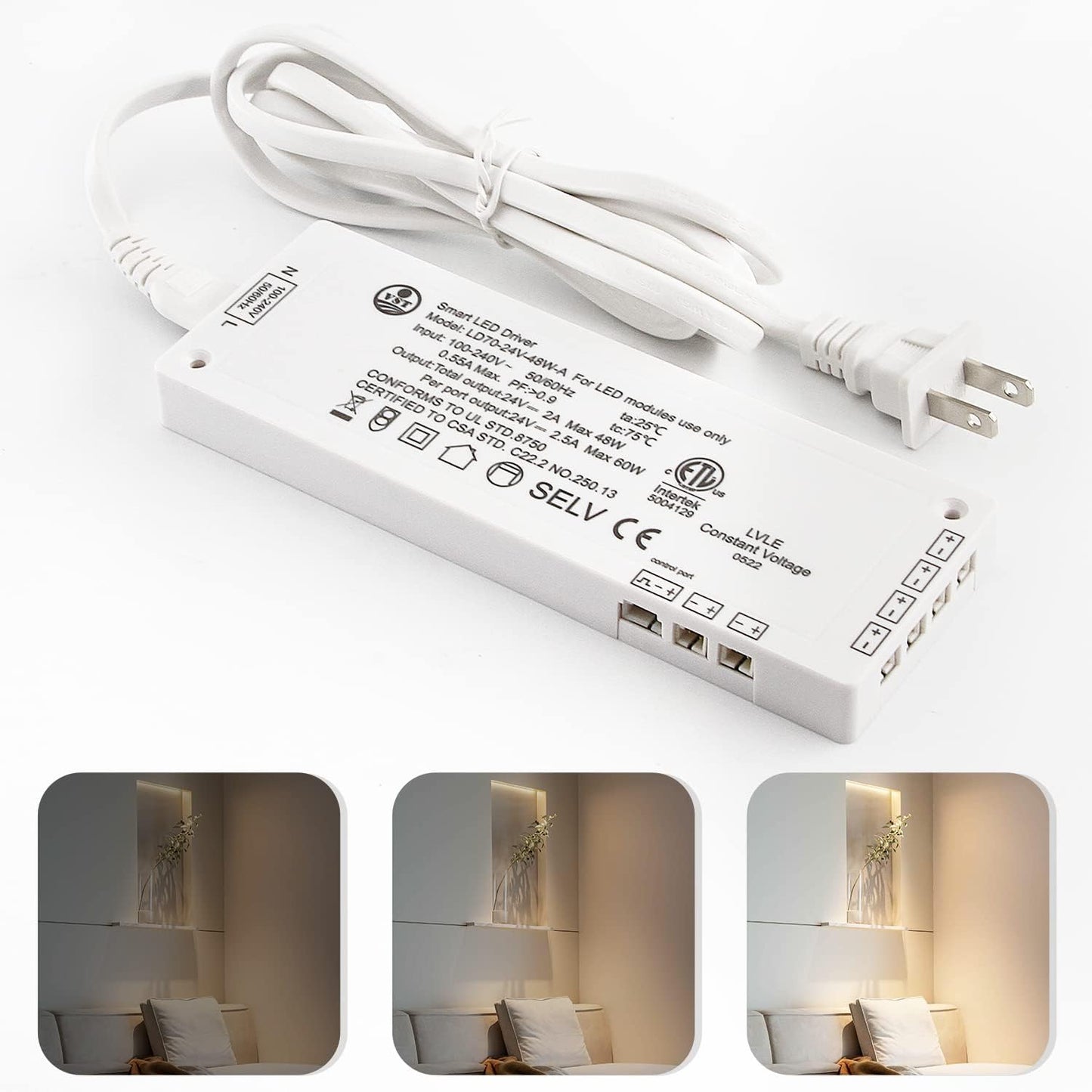 Transformador LED 24V 48W con puertos JST regulable blanco