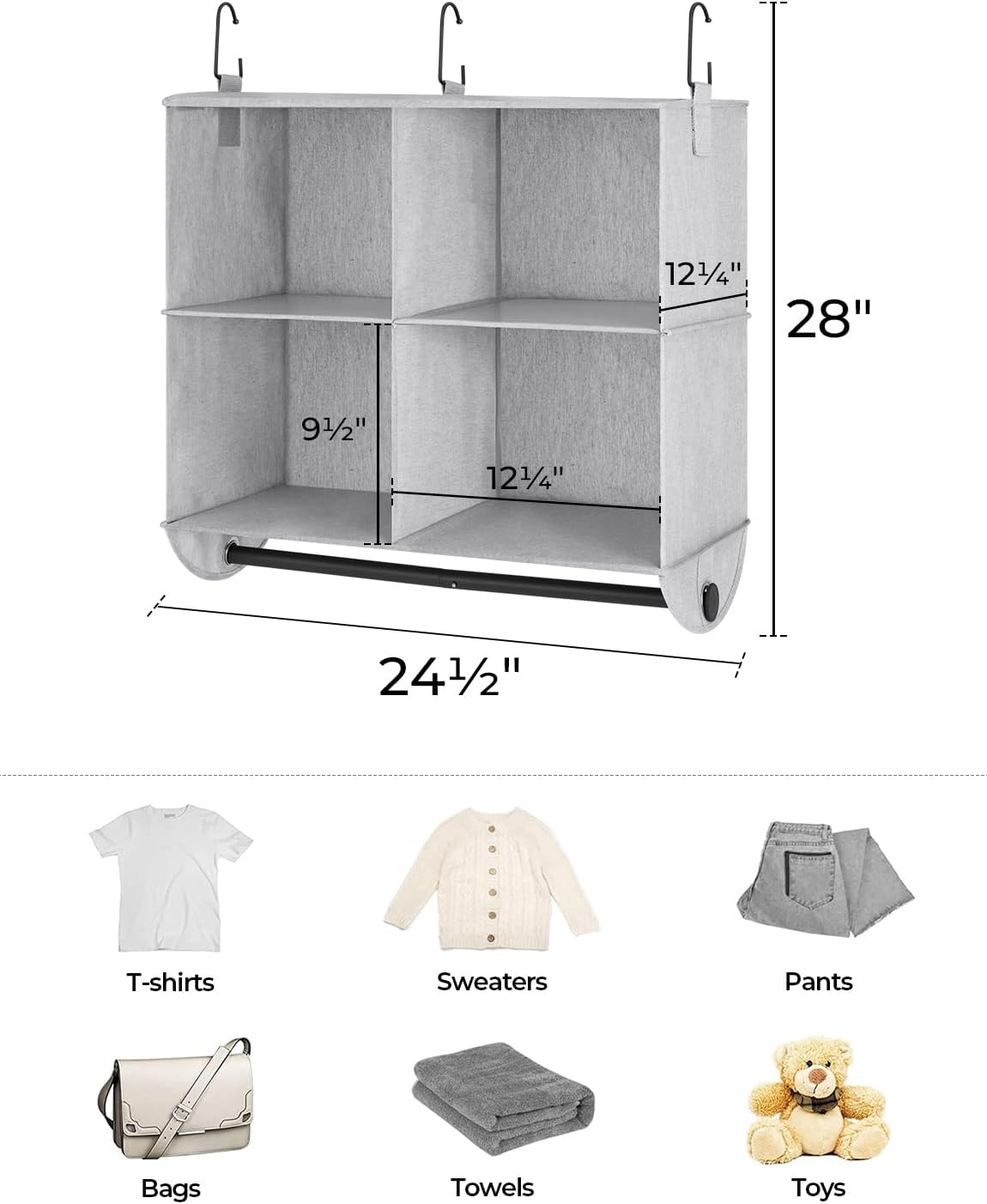 Organiz. armario colgante 4 secciones plegable gris y blanco