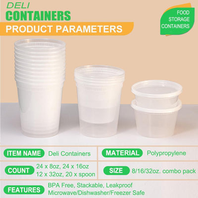 80 Contenedores Alimentos Plástico 8-32oz con Tapas