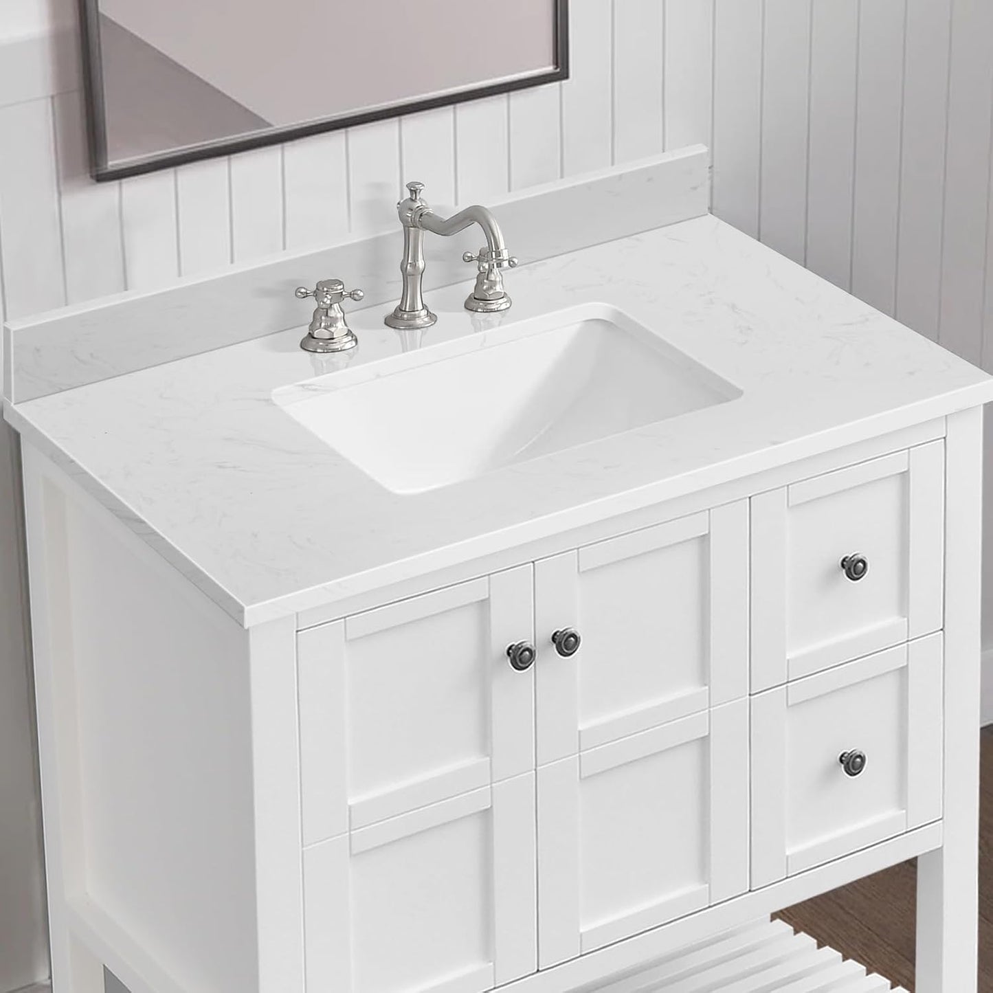 Encimera tocador 36x22pulg piedra artificial blanca