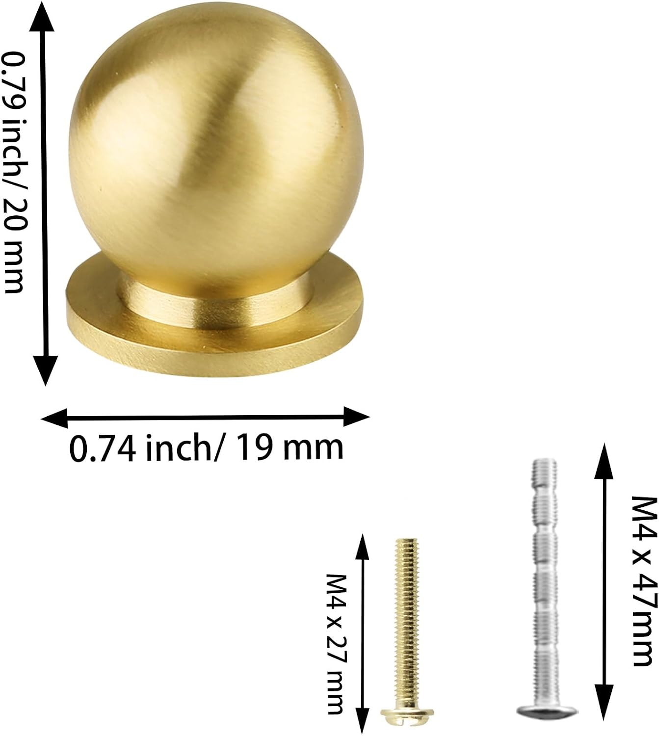 Pomos redondos latón 3/4pulg oro cepillado cocina 4uds