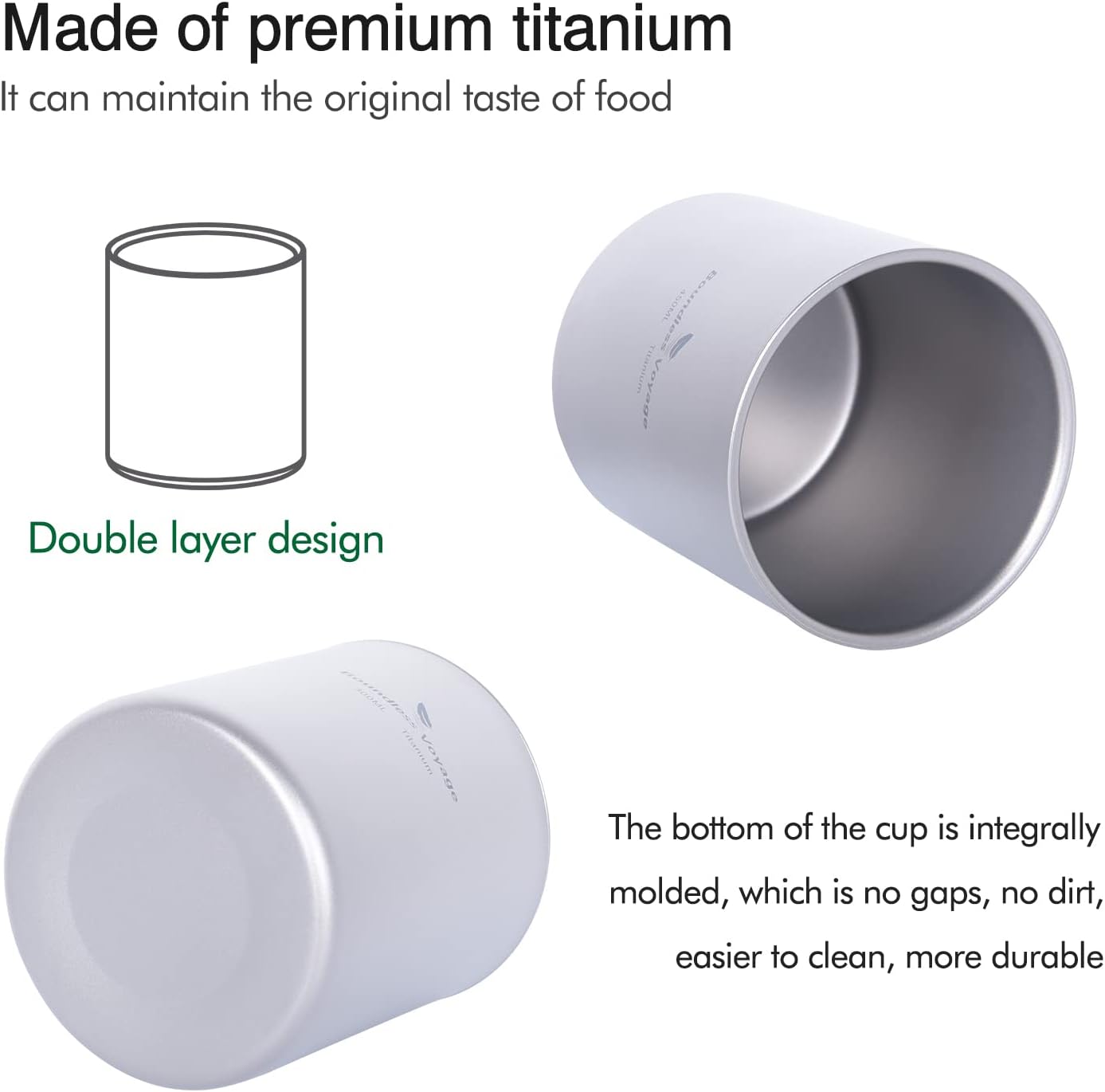 Taza titanio doble pared 4.1-10.1oz aislada camping viaje