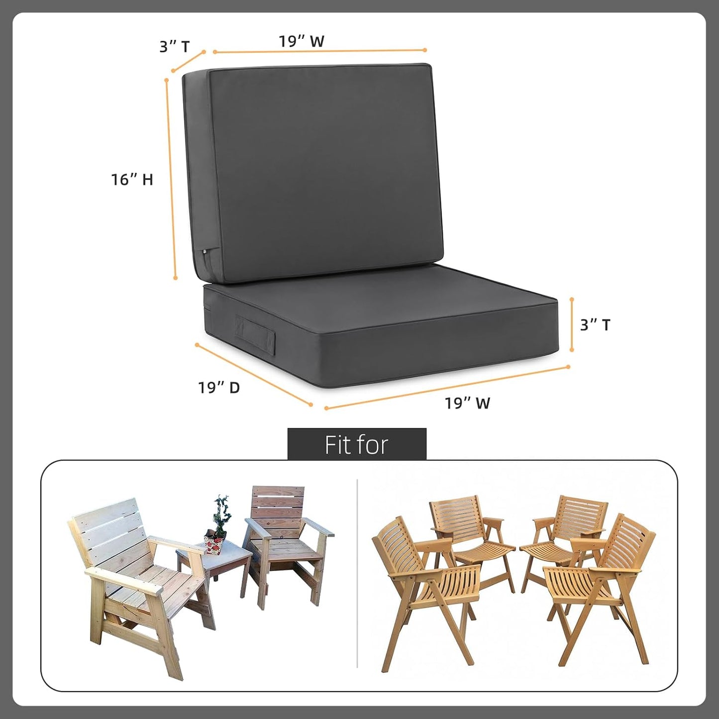 Set cojines patio 19x19pulg impermeables con funda extraible
