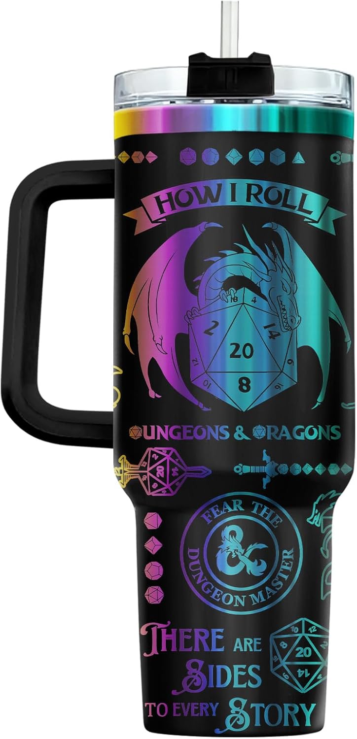 Vaso con asa y pajita 40oz grabado dragón regalo jugador