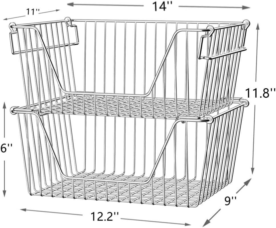 Cestas apilables 14" organiz. metal resistente despensa