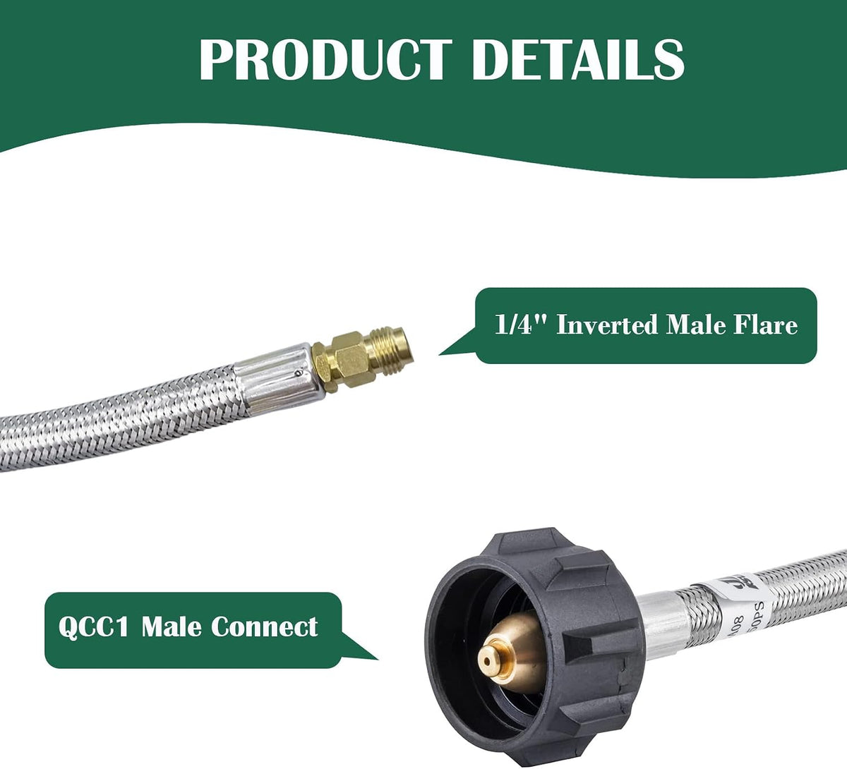 2 Mangueras Propano 1/4pulg Inox 20pulg Con QCC1