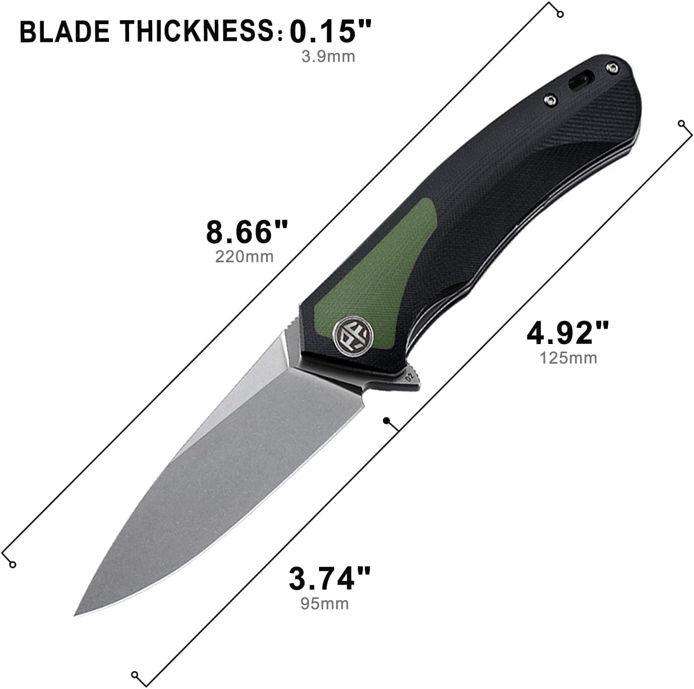 Cuchillo plegable D2 acero mango G10 táctico EDC verde