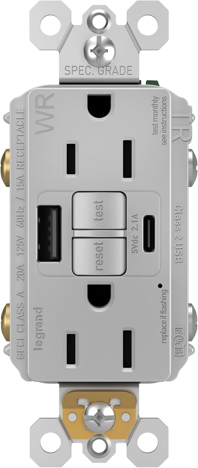 Receptáculo GFCI con USB 15A gris