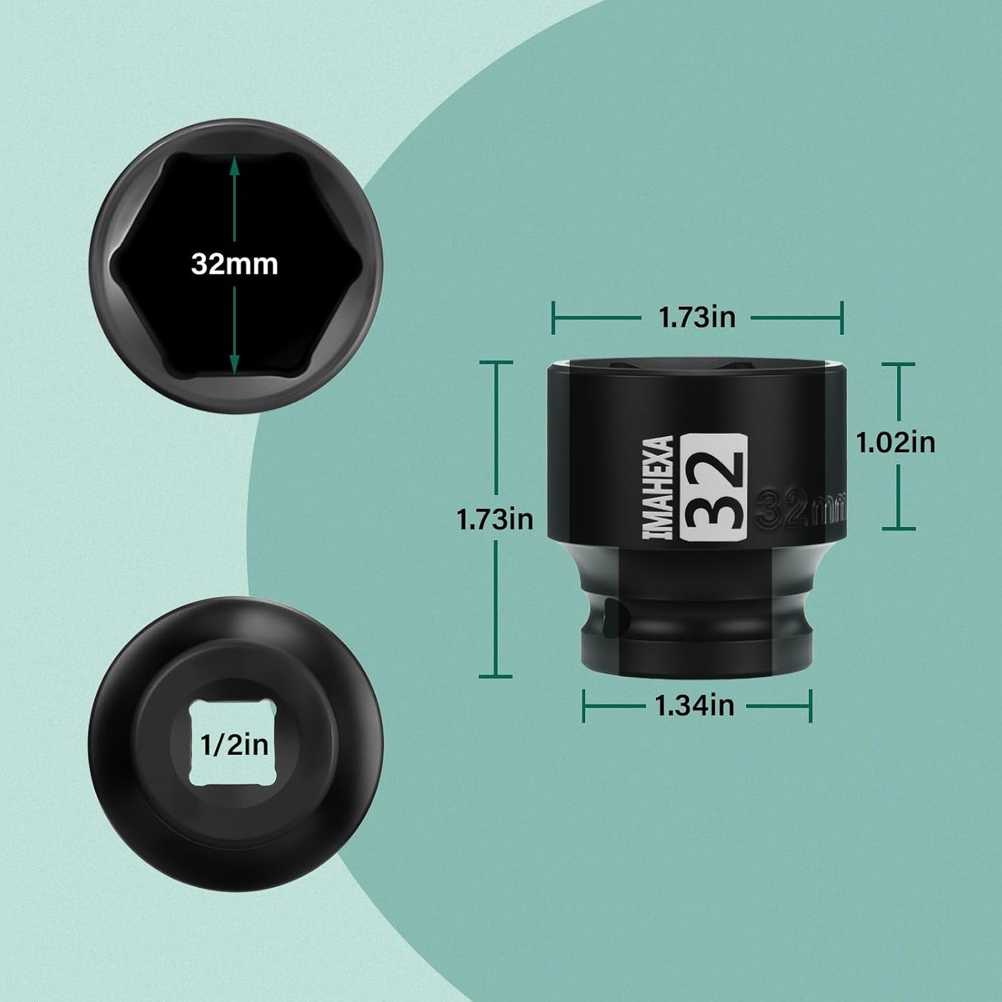 Enchufe impacto guía cuadrada 1/2 hexagonal 32mm