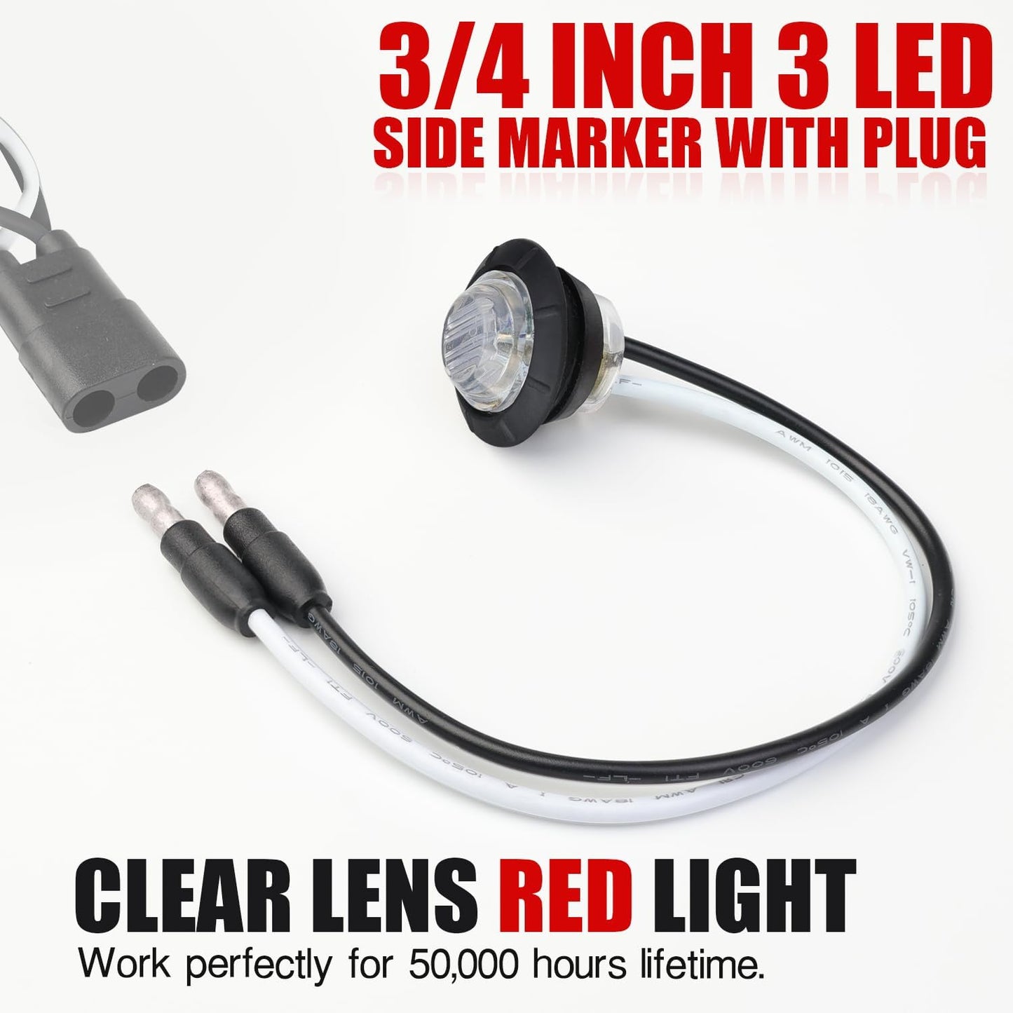 Marcador LED 3/4" luz roja conector 12V universal 50 pzas
