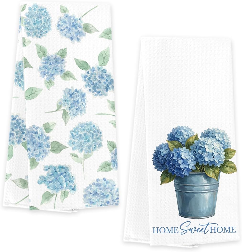 Toallas cocina hortensias azules 14x23" hogar