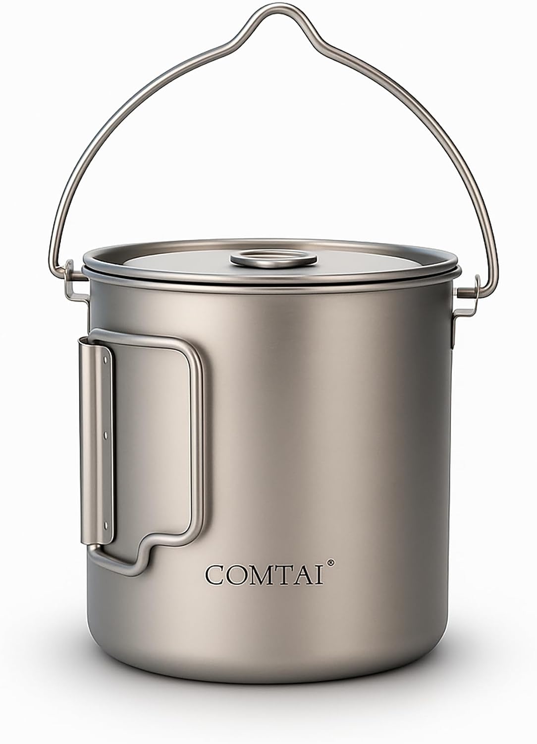 Olla titanio camping 26oz con tapa mango plegable