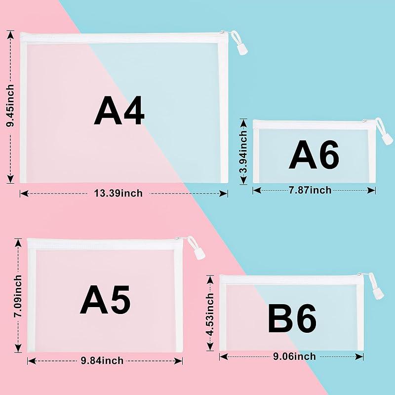 Pack 24 Bolsas Malla Cosméticos con Cremallera 4 Tamaños Blanco