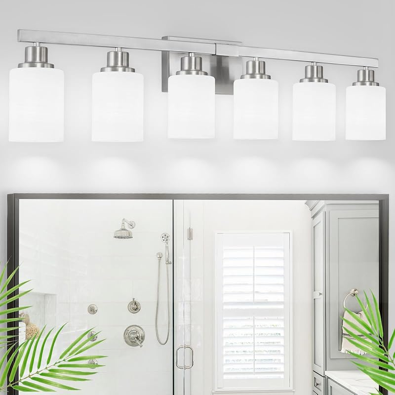 Luz tocad. baño níquel 6 luces pantalla vidrio blanco