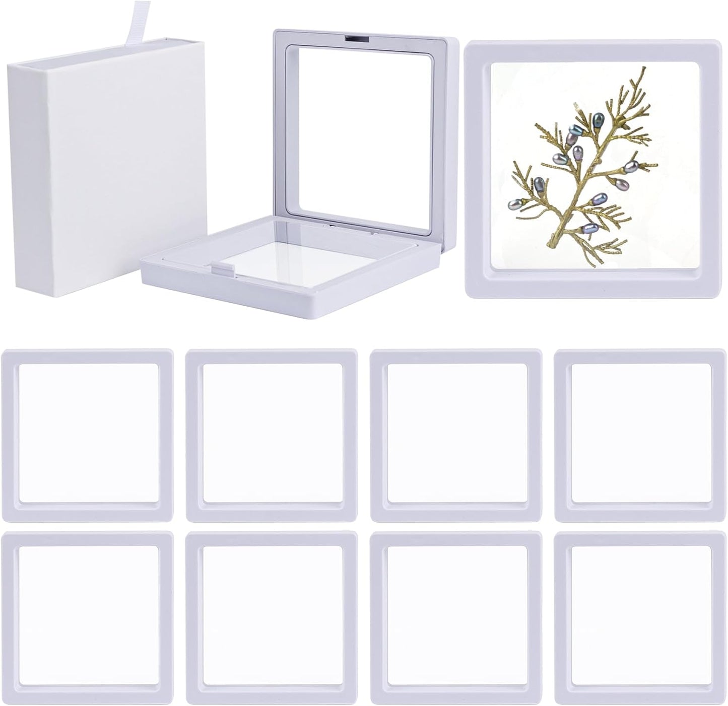 Vitrinas Flotantes 3D Blancas 3.5x3.5" Caja Joyas