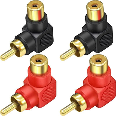 Adaptador RCA 90 grados set 4 chapado oro 2 negros 2 rojos