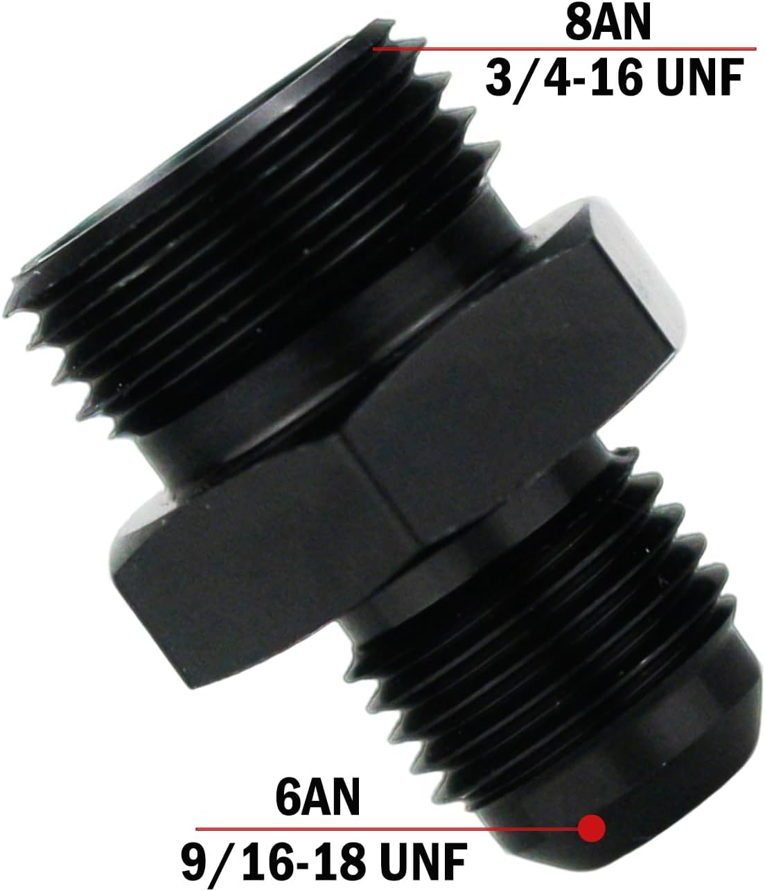 Adaptador riel combustible 6AN Flare a 8AN ORB negro 2 Uds