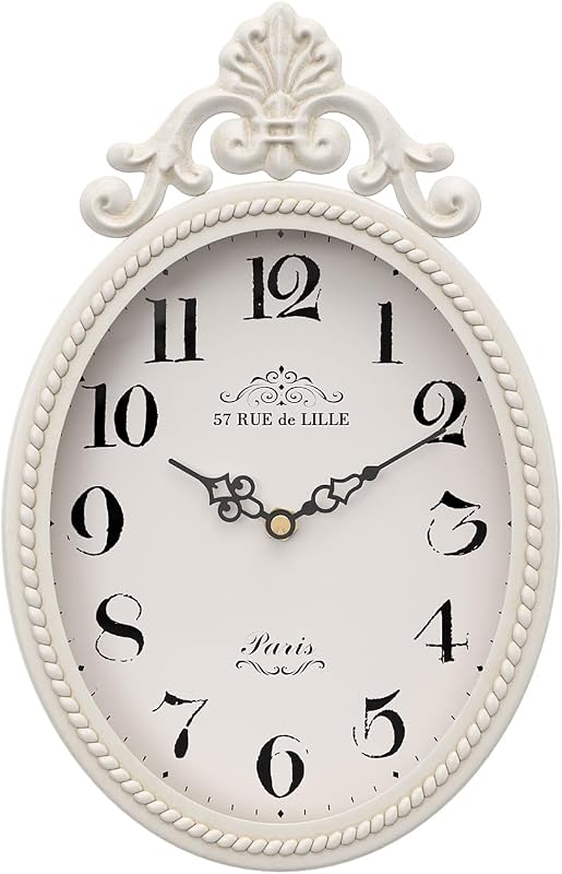 Reloj pared vintage ovalado blanco marfil silencioso con pilas