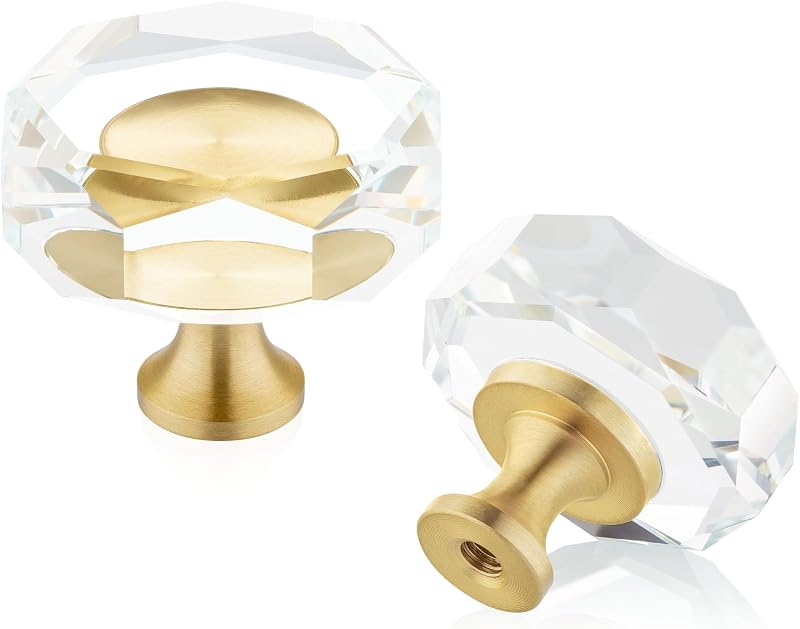 20 Tiradores Gabinete Latón Cristal Dorado 3.2cm Decorativos