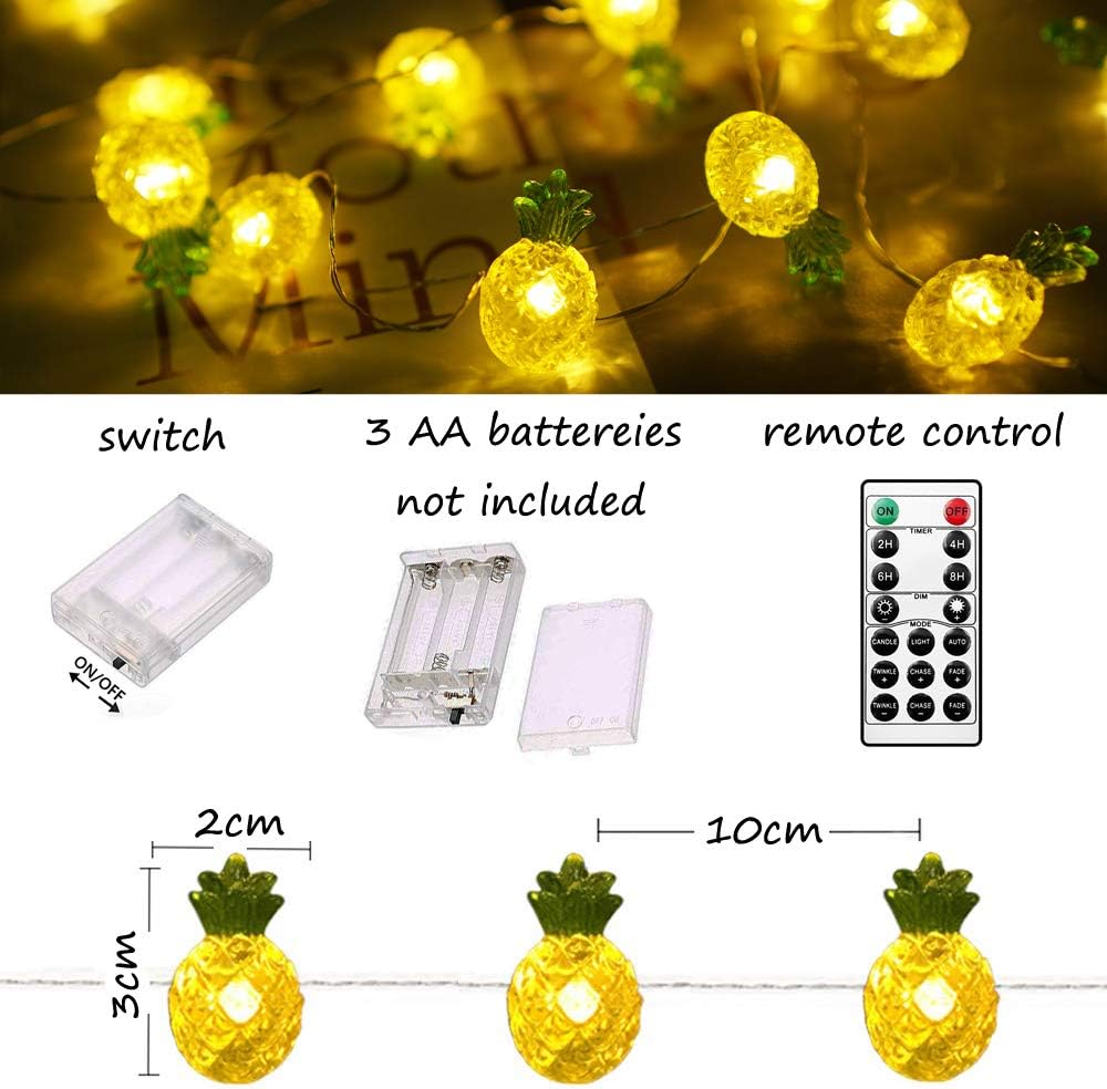 40 Luces LED Piña 8 Modos Control Remoto Interior Exterior