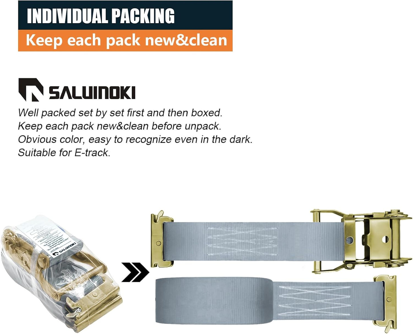 8 Correas E-Track 2x15' 4400lbs Carga Ruptura Gris