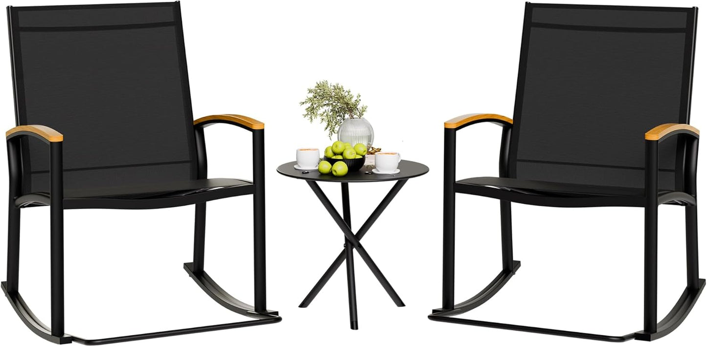 Set 3 sillas mecedoras tela Textilene para jardín y balcón