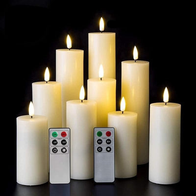 Set 9 velas pilar realistas sin llama marfil control remoto