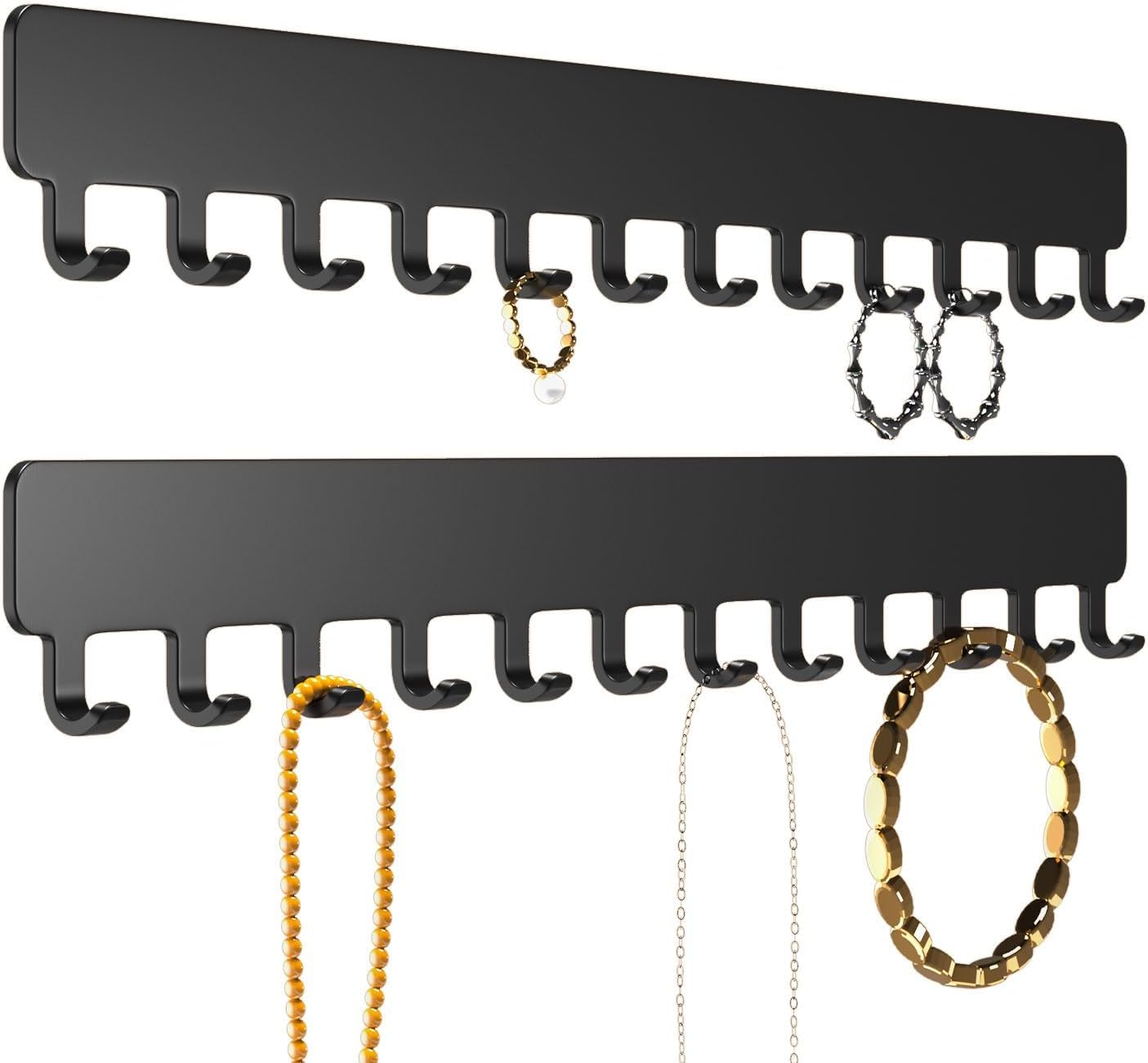 Soporte colgante joyas autoadhesivo pared 2 Uds negro