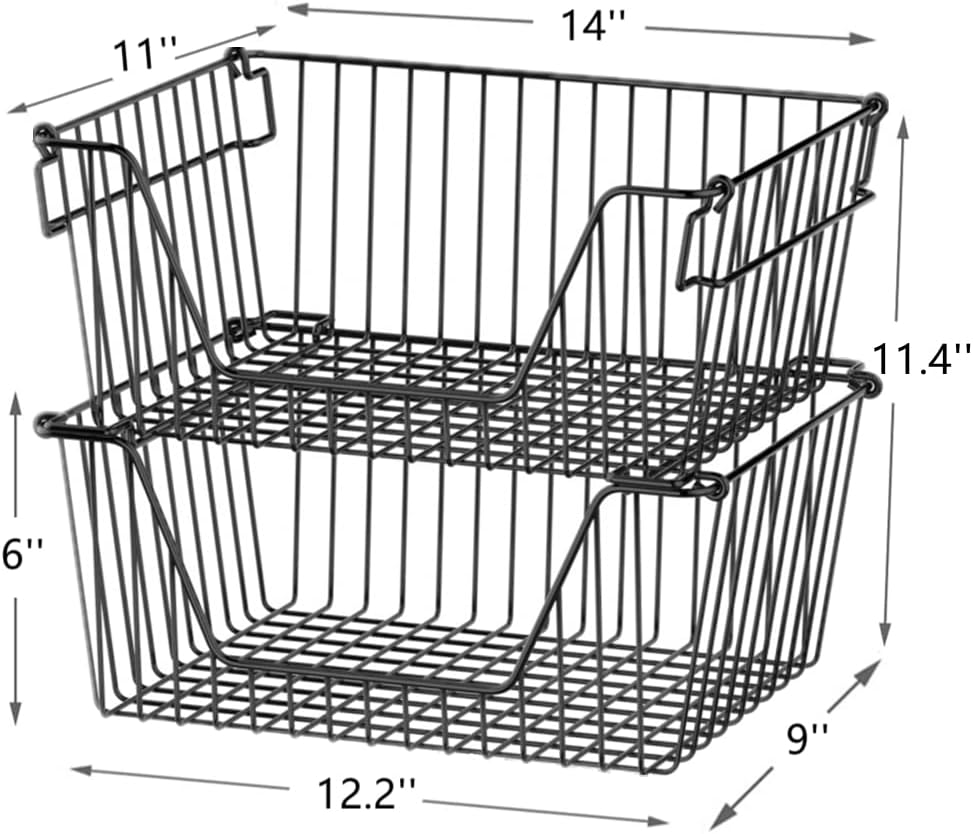Canastas apilables negras 14" con organiz. metal set 6