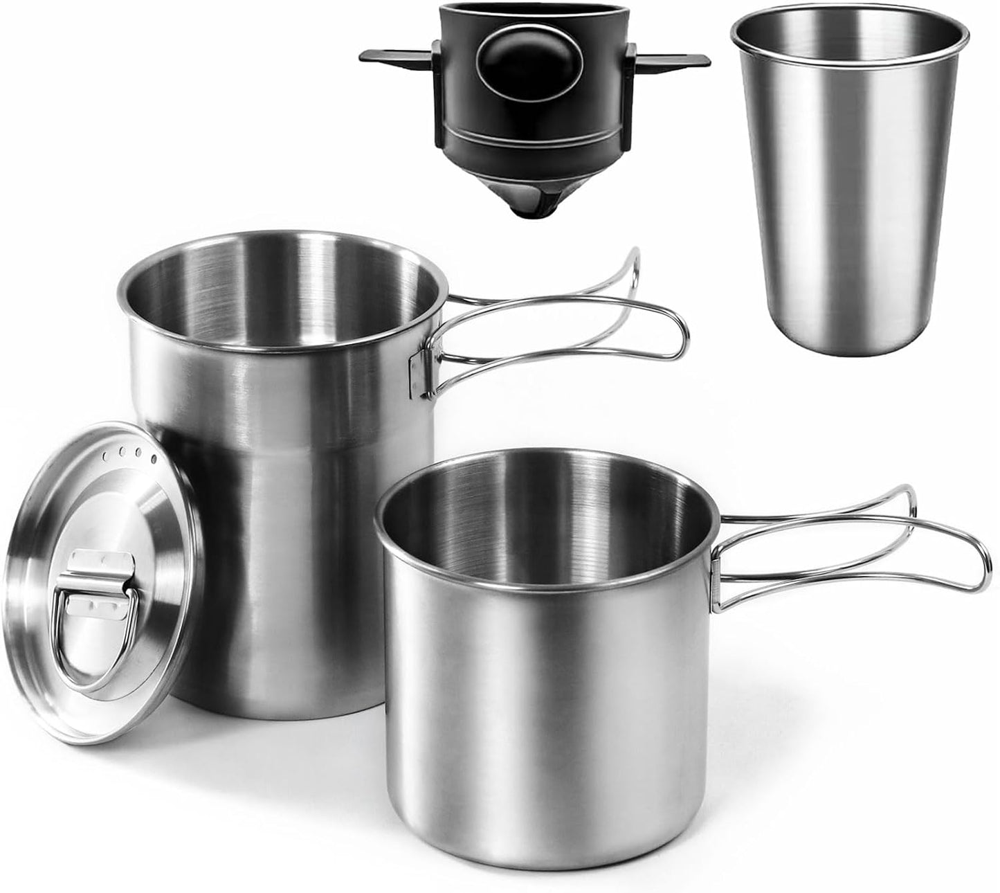 Tazas plegables acampar 304 acero con tapa ventilada