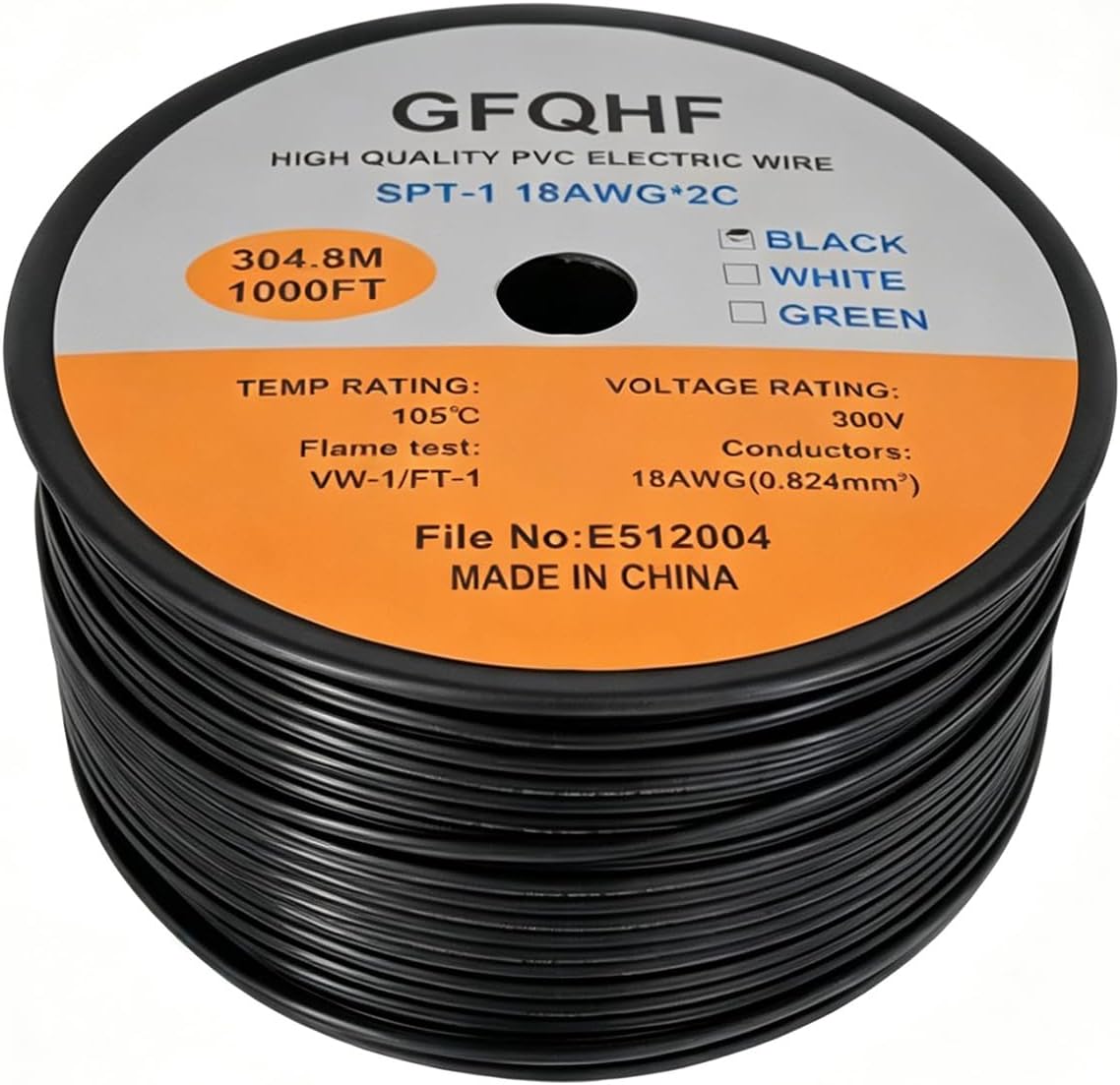 Cable eléctrico SPT-1 negro 1000pies cert UL 18/2