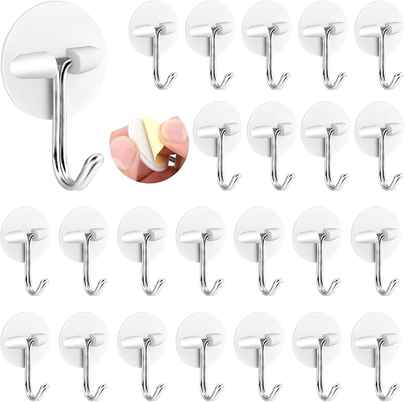 24 Ganchos Plástico Autoadhesivos Blancos Impermeables Utensilios