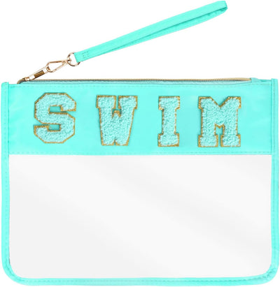 Bolsa chenilla transparente con cremallera para maquillaje Azul
