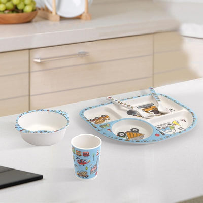 Set 5 Pzas Vajilla Niños Plato Tazón Tenedor Cuchara Sin BPA