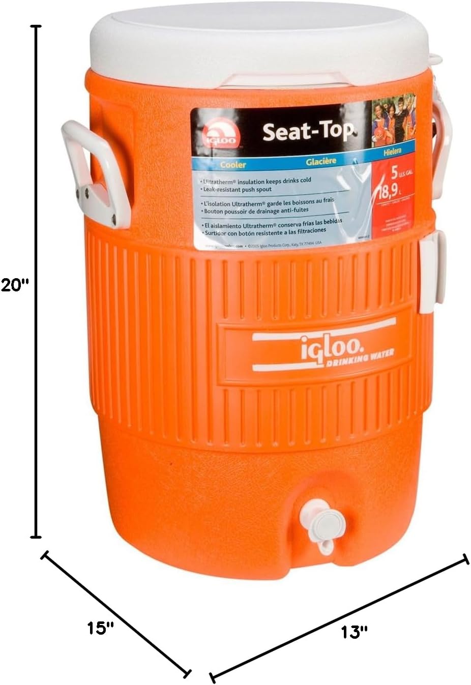 Enfriador 5gal con tapa asiento naranja