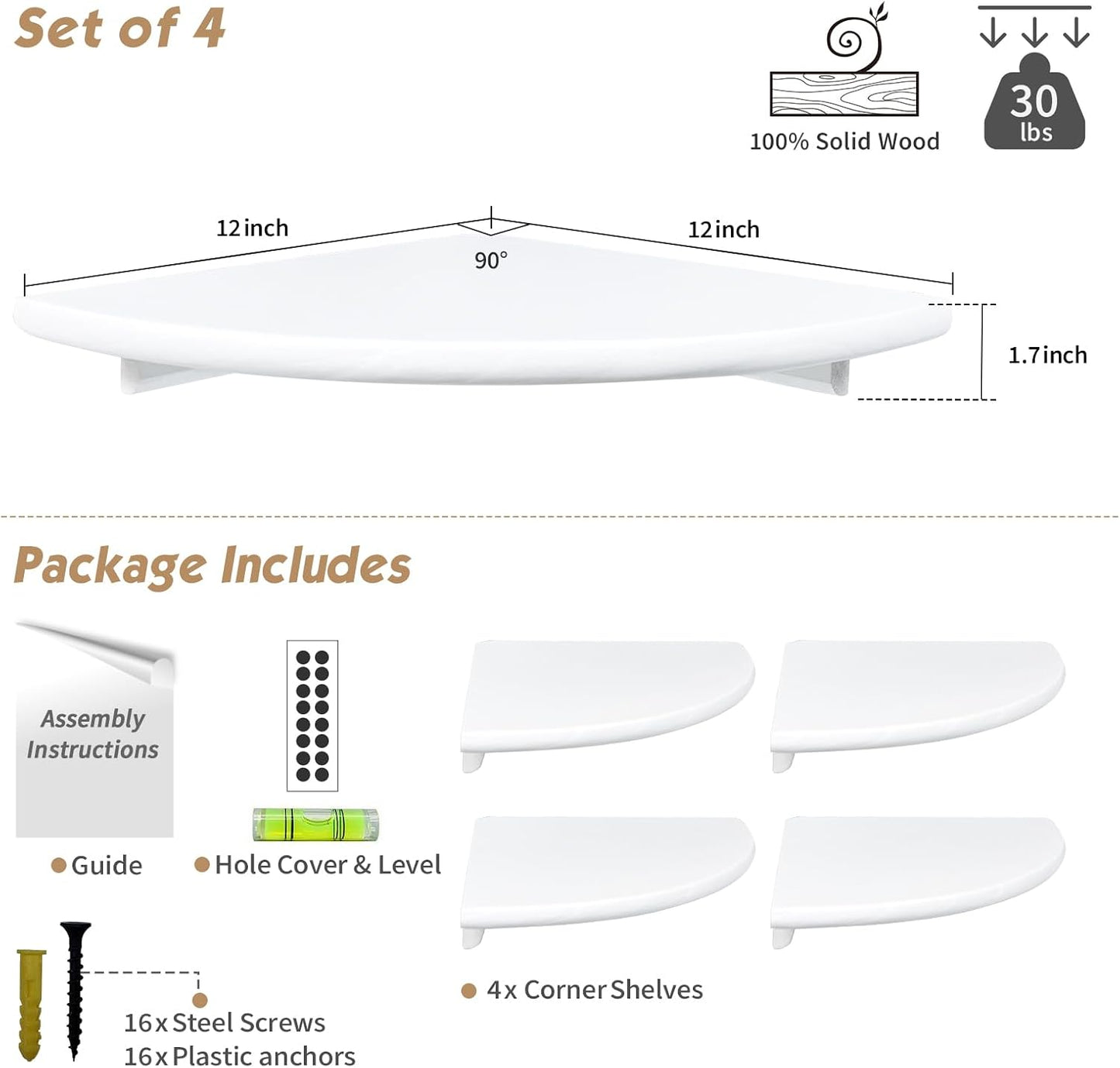 Estantes flotantes esquina blanco set 4 dormitorio niños