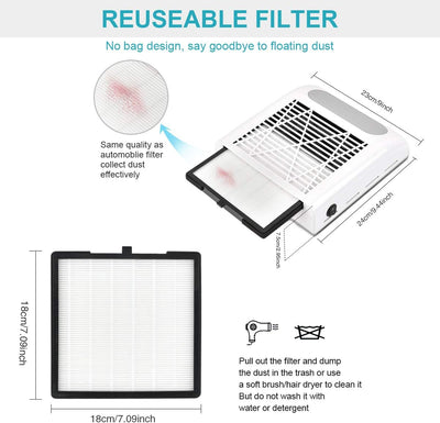 Filtro colector polvo uñas sin derrames para máquina vacío salón