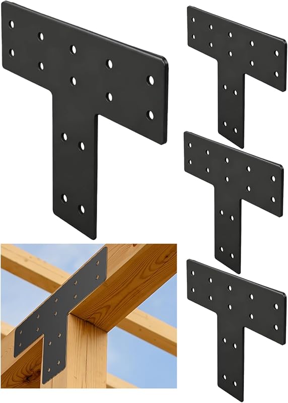 4 Soportes T Placa 12x8" Acero para Postes Madera