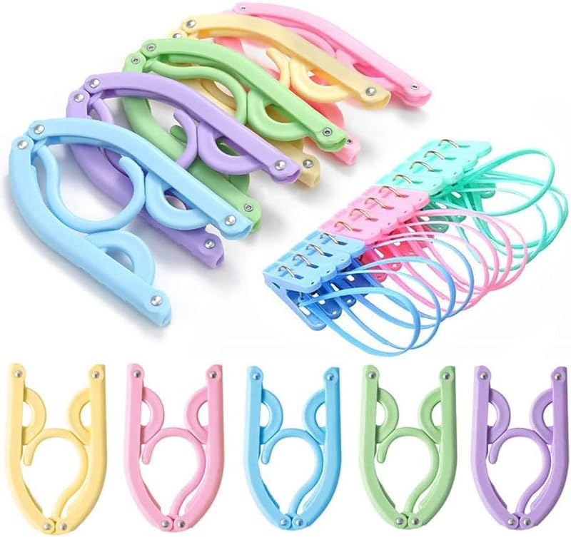 20 Perchas Viaje con 12 Clips Plegables para Ropa
