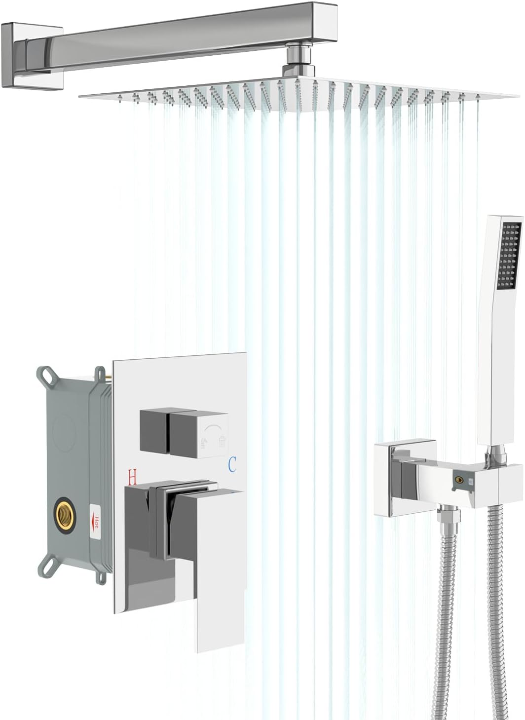 Set grifo ducha 10" cabezal lluvia accesorios pared Chrome
