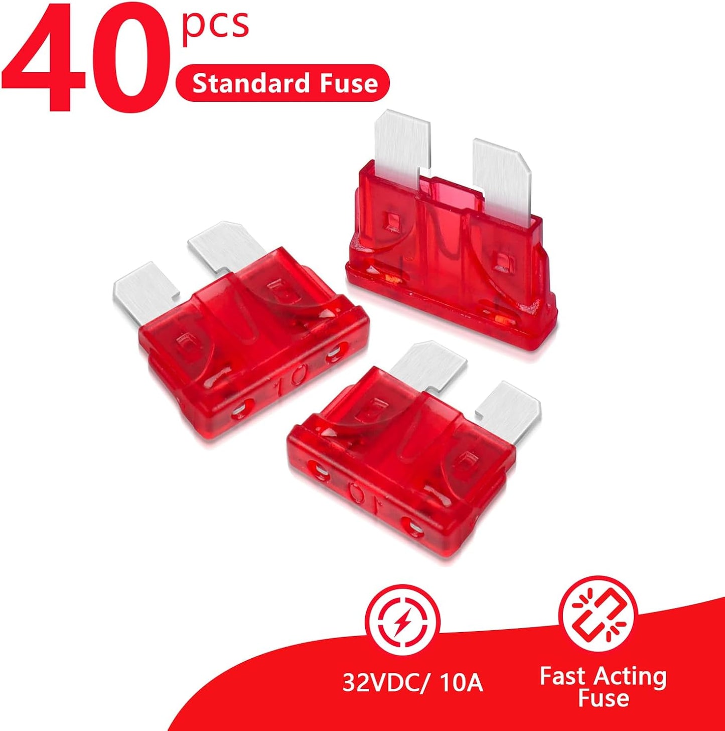 40 Pzas Fusible 10A 12-32V para Coche RV Camión