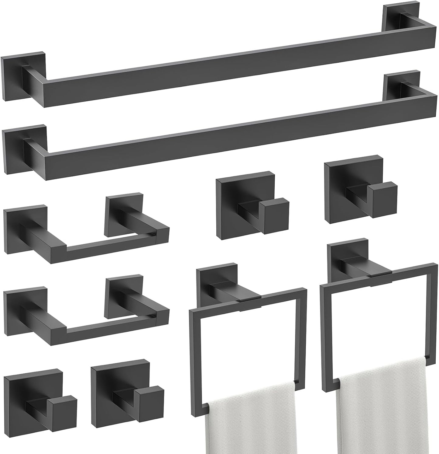Set 10 Pzas Accesorios Baño Negro Mate 23.6pulg