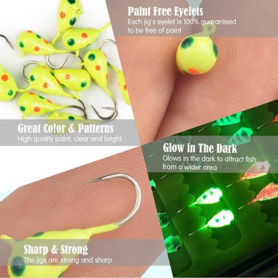 Kit Jigs Pesca Hielo Tungsteno 3.2/4/5mm Caja Impermeable 20/24/30