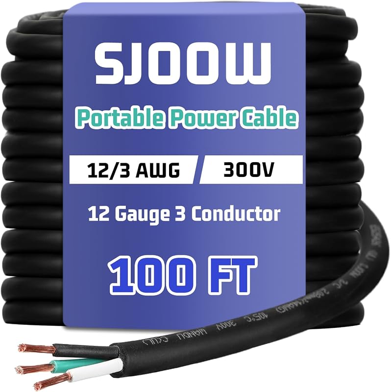 Cable eléctrico cobre puro 12/3 AWG 300V goma resistente