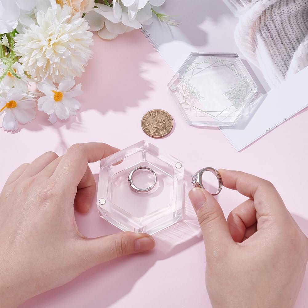 Caja cristal hexagonal para anillos boda 2.9x2.6x1.3"