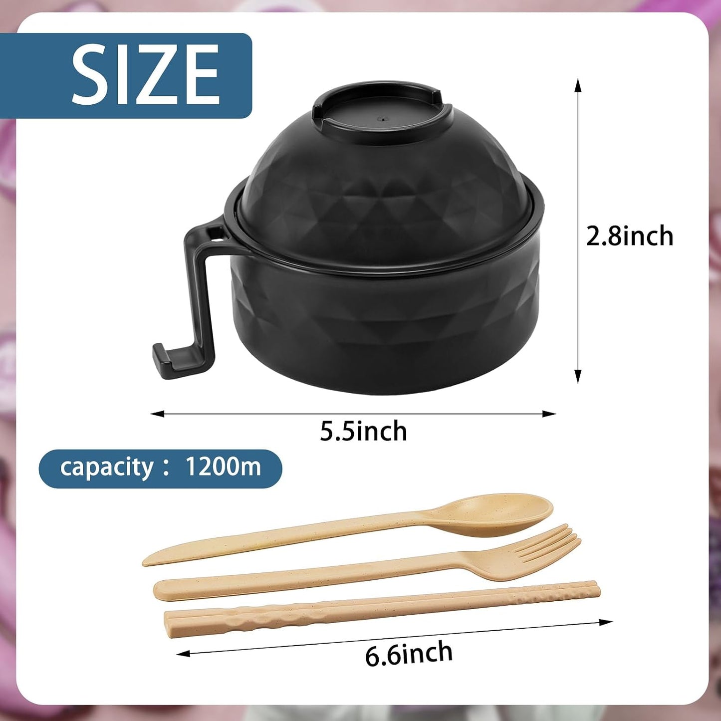 2 Set Tazón Ramen 40oz Fibra Trigo Negro