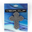 Cruz decorativa visera texto inglés metal estampado