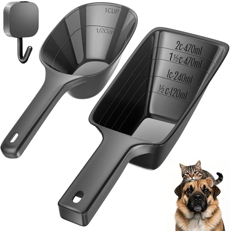 Cuchara comida perros 2 tazas con medidor negro