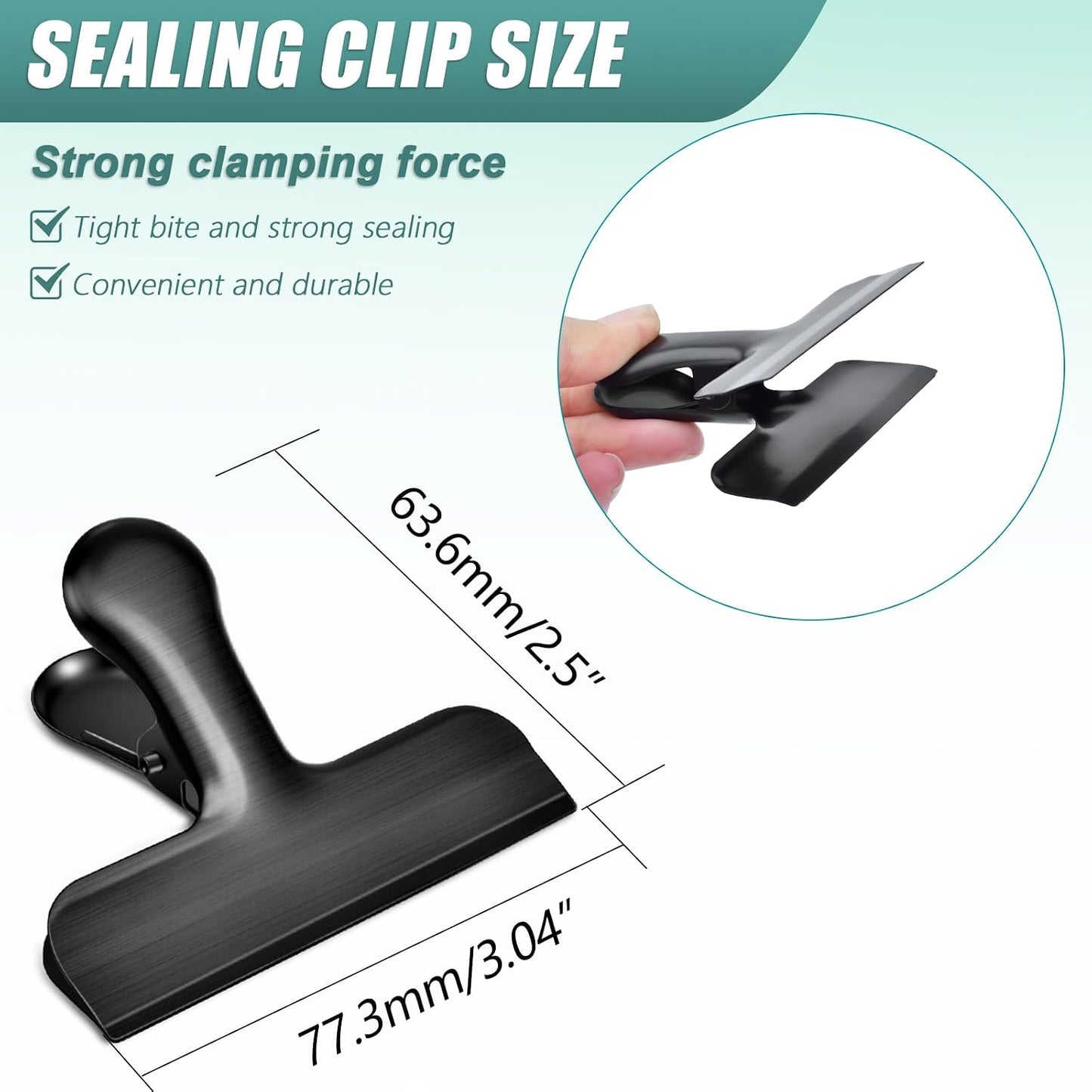 20 Clips Acero Inox para Bolsas Alimentos Negro