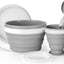 Set tazas silicona plegables camping con tenedor acero inox
